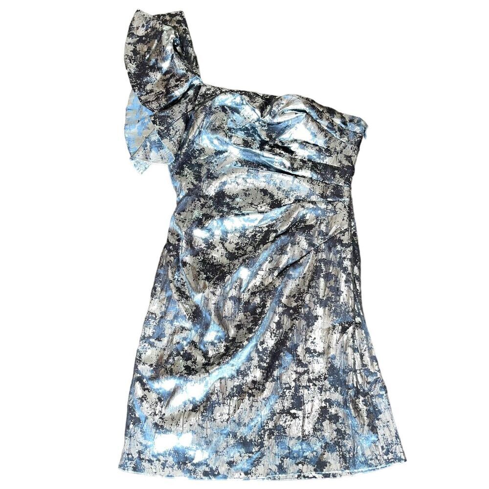 One Shoulder Y2K Dress Ruffle Ruched Metallic - Picture 10 of 10